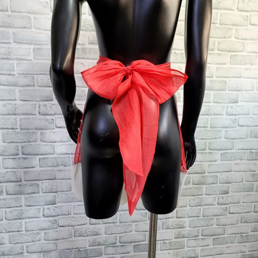 Vintage 50s Sheer Red White Apron tie Back‎ Pinup Rockabilly Retro Cosplay